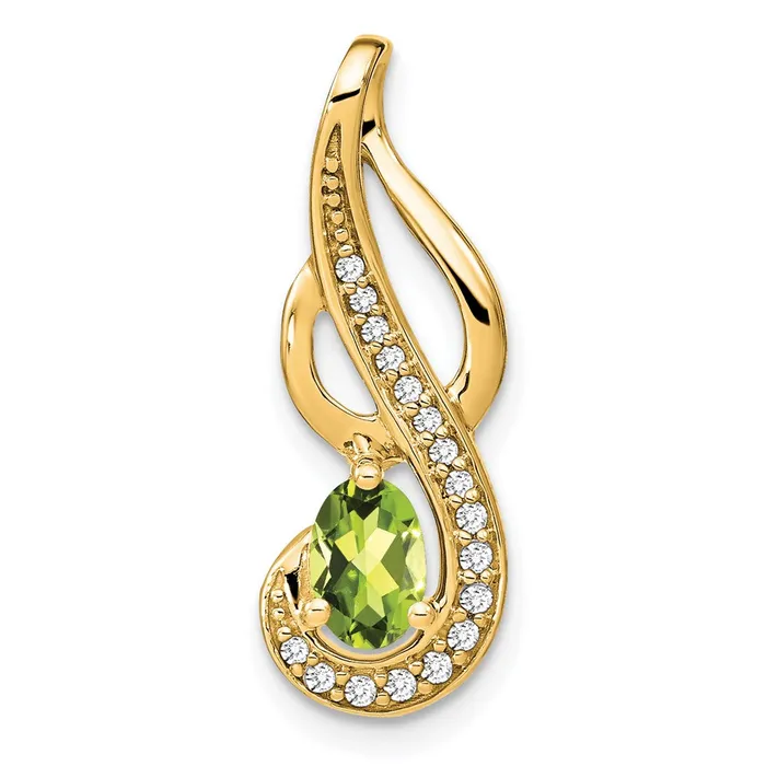14K Yellow Gold Peridot and Real Diamond Swirl Pendant Goldia Necklaces