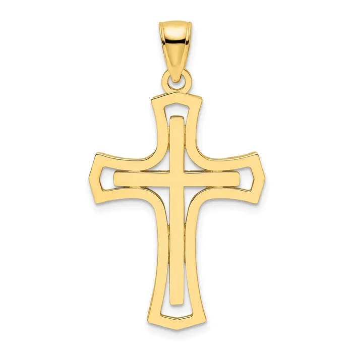 14k Yellow Gold Polished Double Cross Pendant Goldia Necklaces