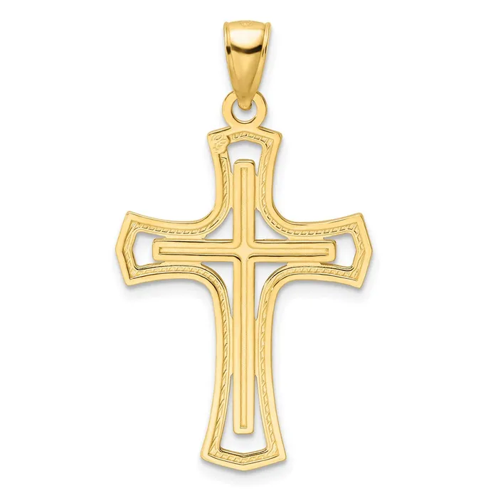 14k Yellow Gold Polished Double Cross Pendant Goldia Necklaces