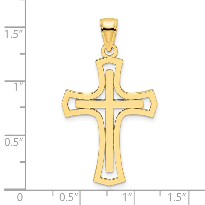 14k Yellow Gold Polished Double Cross Pendant Goldia Necklaces