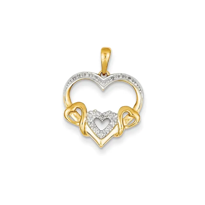 14K Yellow Gold Real Diamond Double Heart Pendant Goldia Necklaces