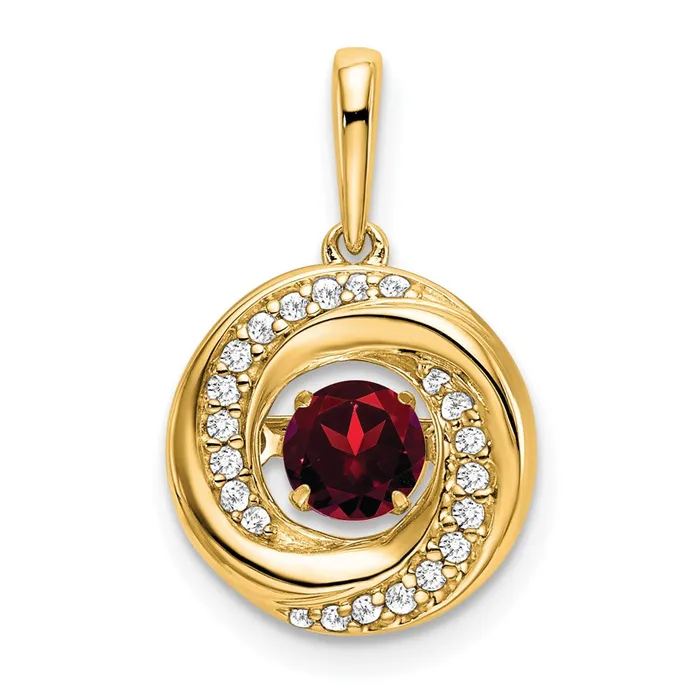 14K Yellow Gold Round Garnet and Real Diamond Pendant Goldia Necklaces