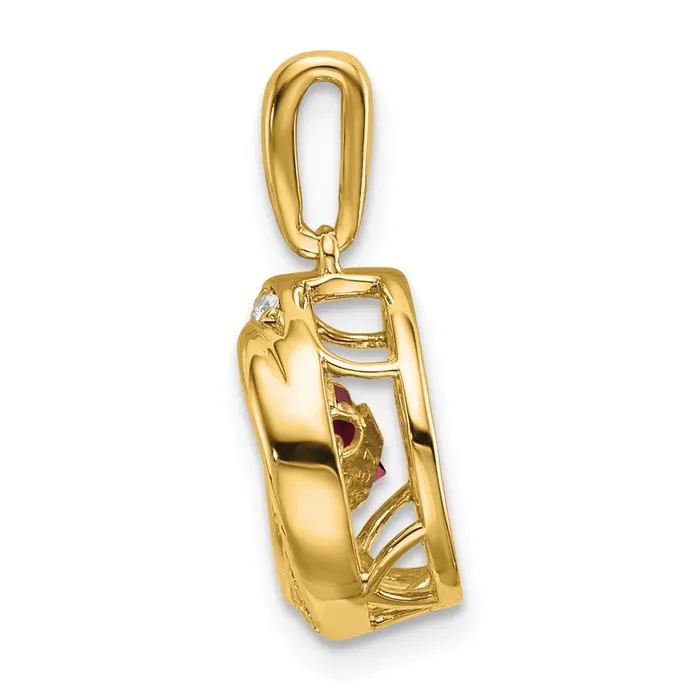 14K Yellow Gold Round Garnet and Real Diamond Pendant Goldia Necklaces