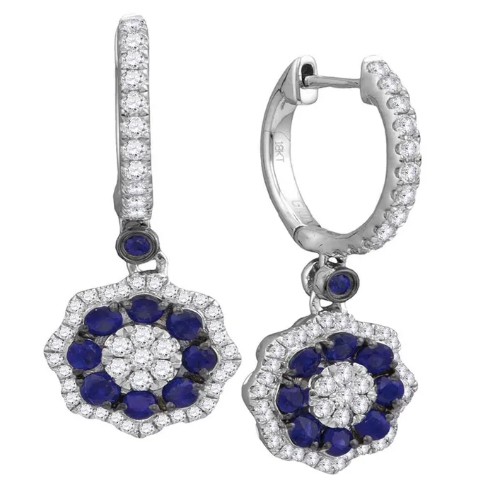 18k White Gold Round Blue Sapphire Dangle Earrings 114 Cttw gndatlanta Earrings 18k White Gold Round Blue Sapphire Dangle Earrings 114 Cttw gndatlanta Earrings