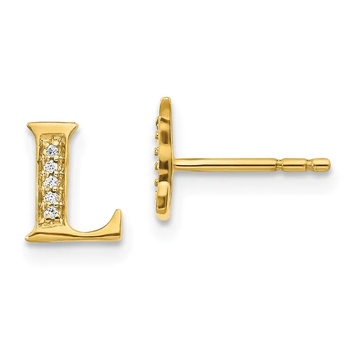 Earrings 14k Yellow Gold Real Diamond Initial L Earrings Goldia