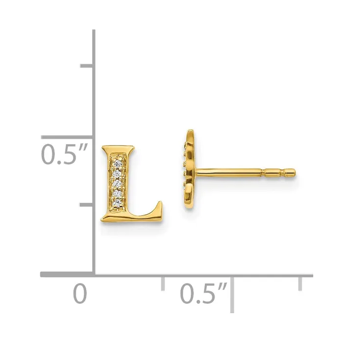 Earrings 14k Yellow Gold Real Diamond Initial L Earrings Goldia