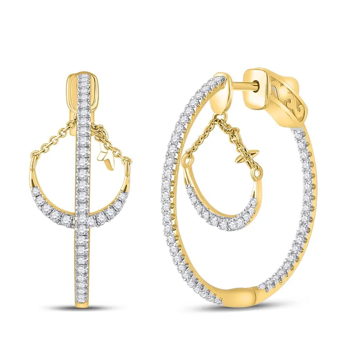 Earrings 14k Yellow Gold Round Diamond Dangle Hoop Earrings 1 Cttw gndatlanta Earrings 14k Yellow Gold Round Diamond Dangle Hoop Earrings 1 Cttw gndatlanta