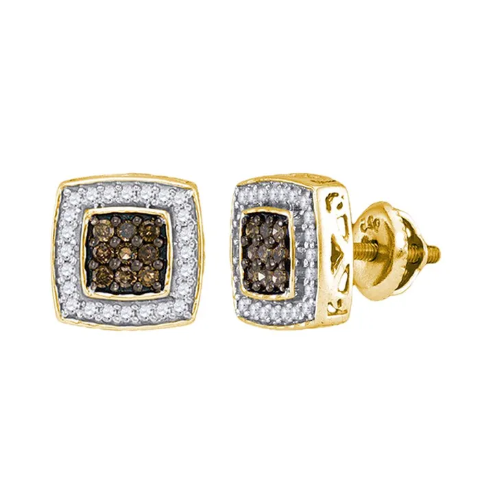 Earrings gndatlanta 10k Yellow Gold Round Brown Diamond Square Cluster Earrings 12 Cttw Earrings gndatlanta 10k Yellow Gold Round Brown Diamond Square Cluster Earrings 12 Cttw