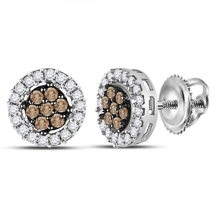 Earrings gndatlanta 14k White Gold Brown Diamond Flower Cluster Stud Earrings 14 Cttw Earrings gndatlanta 14k White Gold Brown Diamond Flower Cluster Stud Earrings 14 Cttw