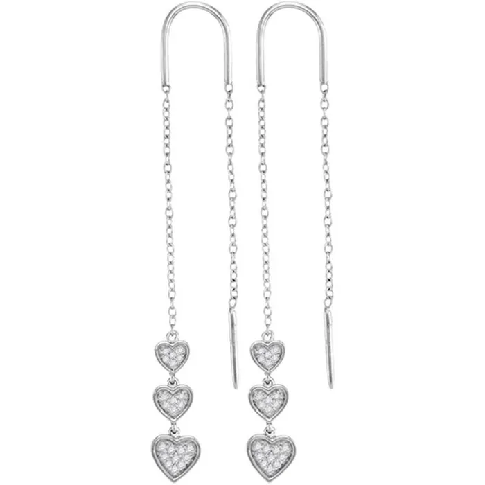 Earrings gndatlanta 14k White Gold Round Diamond Triple Dangling Heart Threader Earrings 15 Cttw Earrings gndatlanta 14k White Gold Round Diamond Triple Dangling Heart Threader Earrings 15 Cttw