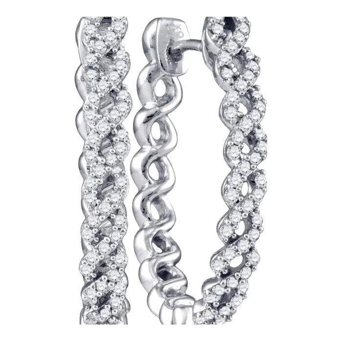 Earrings gndatlanta 14k White Gold Round Diamond Woven Hoop Earrings 12 Cttw Earrings gndatlanta 14k White Gold Round Diamond Woven Hoop Earrings 12 Cttw