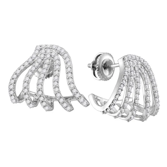 Earrings gndatlanta 14kt White Gold Round Diamond Lobe Half Hoop Earrings 58 Cttw Earrings gndatlanta 14kt White Gold Round Diamond Lobe Half Hoop Earrings 58 Cttw