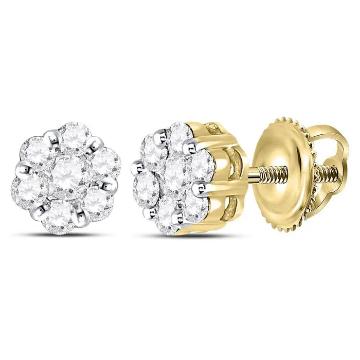 Earrings gndatlanta 14kt Yellow Gold Round Diamond Flower Cluster Earrings 12 Cttw Earrings gndatlanta 14kt Yellow Gold Round Diamond Flower Cluster Earrings 12 Cttw