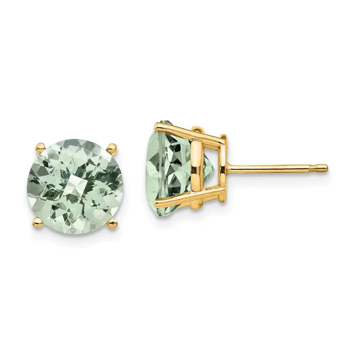 Earrings Goldia 14k Yellow Gold 9mm Round CheckerCut Green Quartz Earrings