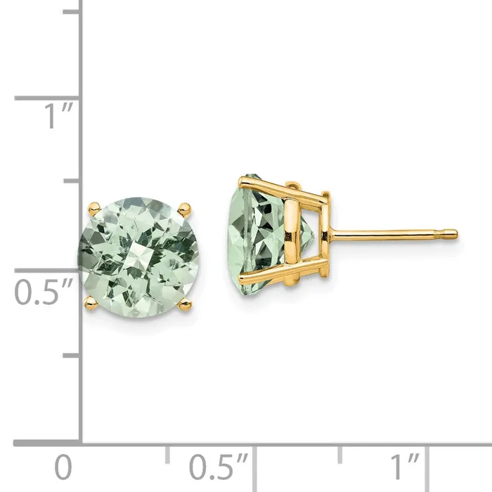 Earrings Goldia 14k Yellow Gold 9mm Round CheckerCut Green Quartz Earrings