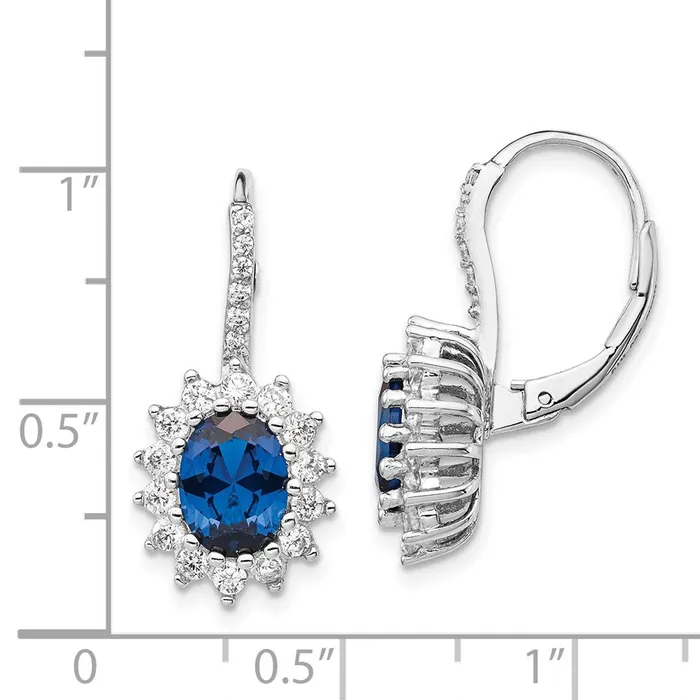 Earrings Goldia Cheryl M Sterling Silver Rhodiumplated Brilliantcut Lab Created Dark Blue Spinel and Brilliantcut White CZ Oval Halo Leverback Earrings