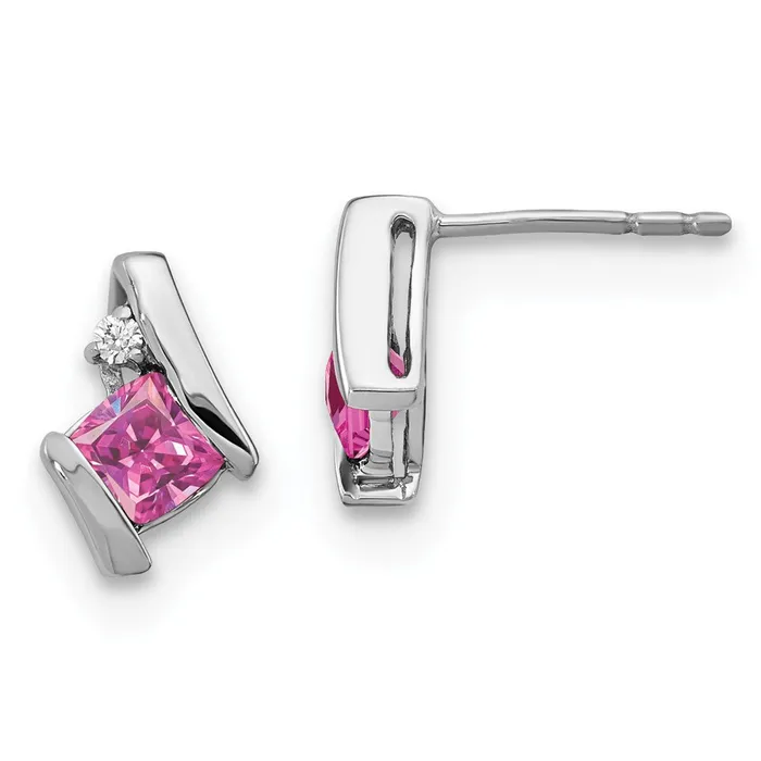 Earrings Goldia Sterling Silver Antique Cushion Cr Pink Sapphire and Real Diamond Earrings Earrings Goldia Sterling Silver Antique Cushion Cr Pink Sapphire and Real Diamond Earrings