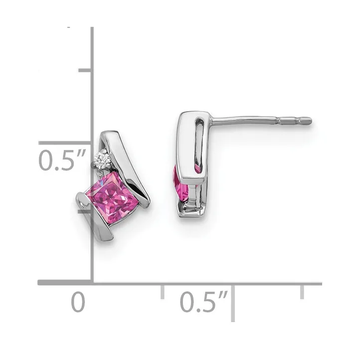 Earrings Goldia Sterling Silver Antique Cushion Cr Pink Sapphire and Real Diamond Earrings