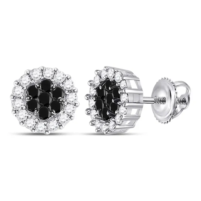 gndatlanta 14k White Gold Round Black Diamond Flower Cluster Earrings 1 Cttw Earrings gndatlanta 14k White Gold Round Black Diamond Flower Cluster Earrings 1 Cttw Earrings