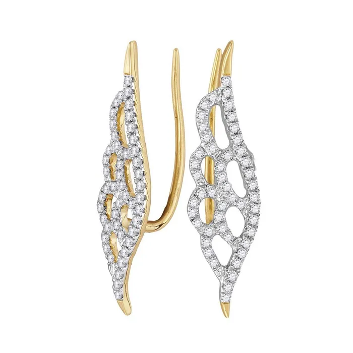 gndatlanta Earrings 10k Yellow Gold Round Diamond Winged Climber Earrings 13 Cttw gndatlanta Earrings 10k Yellow Gold Round Diamond Winged Climber Earrings 13 Cttw