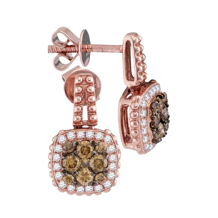 gndatlanta Earrings 14k Rose Gold Round Brown Diamond Square Dangle Earrings 58 Cttw gndatlanta Earrings 14k Rose Gold Round Brown Diamond Square Dangle Earrings 58 Cttw
