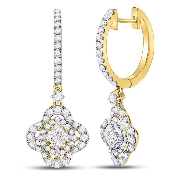 gndatlanta Earrings 14k Yellow Gold Princess Diamond Cluster Dangle Earrings 1 Cttw gndatlanta Earrings 14k Yellow Gold Princess Diamond Cluster Dangle Earrings 1 Cttw