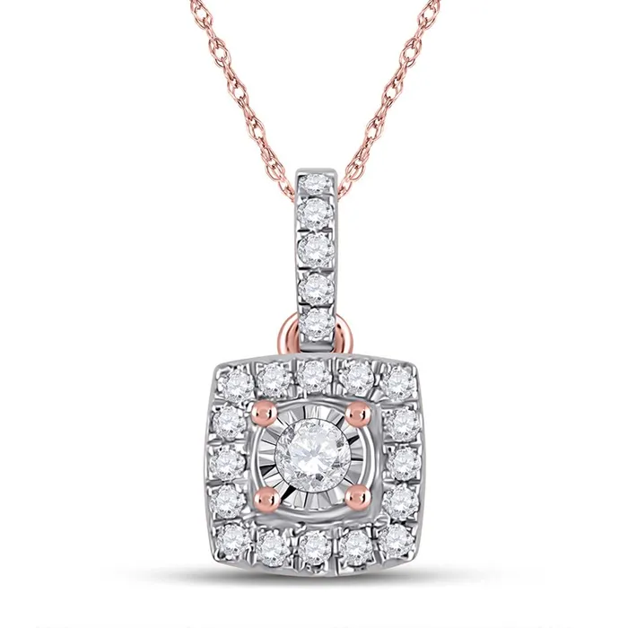 gndatlanta Necklaces 10k Rose Gold Round Diamond Square Pendant 16 Cttw
