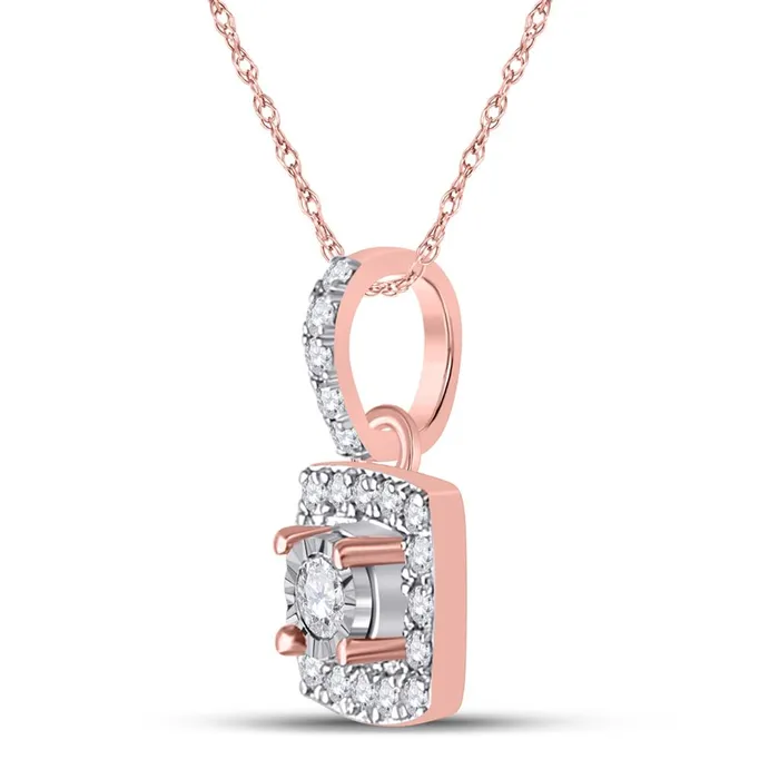 gndatlanta Necklaces 10k Rose Gold Round Diamond Square Pendant 16 Cttw