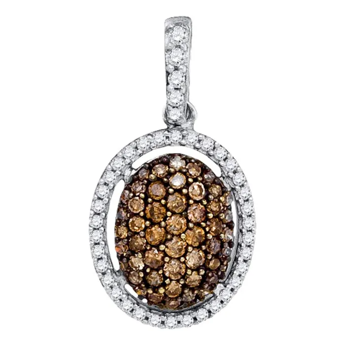 gndatlanta Necklaces 14k White Gold Round Brown Diamond Oval Cluster Pendant 12 Cttw