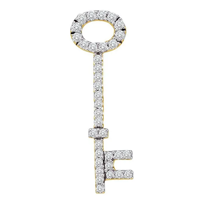 gndatlanta Necklaces 14k Yellow Gold Round Diamond Slender Oval Key Pendant 12 Cttw gndatlanta Necklaces 14k Yellow Gold Round Diamond Slender Oval Key Pendant 12 Cttw