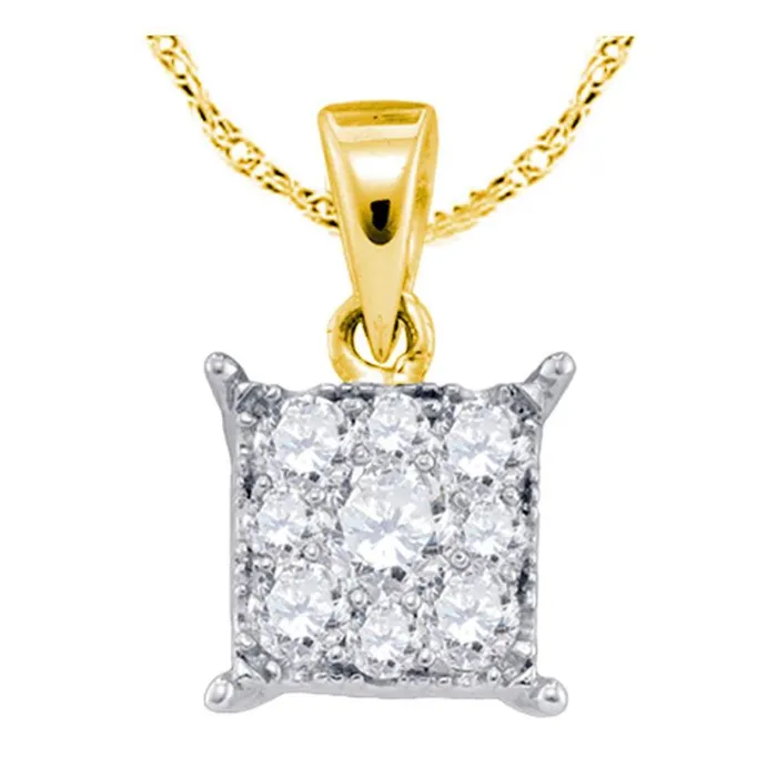 gndatlanta Necklaces 14k Yellow Gold Round Diamond Square Cluster Pendant 14 Cttw gndatlanta Necklaces 14k Yellow Gold Round Diamond Square Cluster Pendant 14 Cttw