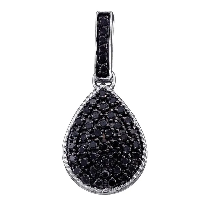 gndatlanta Sterling Silver Round Black Diamond Teardrop Pendant 34 Cttw Necklaces gndatlanta Sterling Silver Round Black Diamond Teardrop Pendant 34 Cttw Necklaces