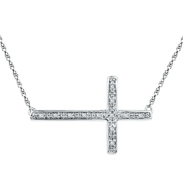 Goldia 005 CT TW Natural Diamond Sideways Cross Necklace in Sterling Silver Necklaces Goldia 005 CT TW Natural Diamond Sideways Cross Necklace in Sterling Silver Necklaces