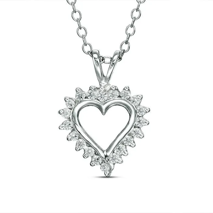 Goldia 1 CT TW Natural Diamond Heart Pendant in 14K White Gold Necklaces Goldia 1 CT TW Natural Diamond Heart Pendant in 14K White Gold Necklaces