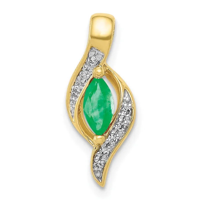 Goldia 10K Yellow Gold Real Diamond and Marquise Emerald Pendant Necklaces