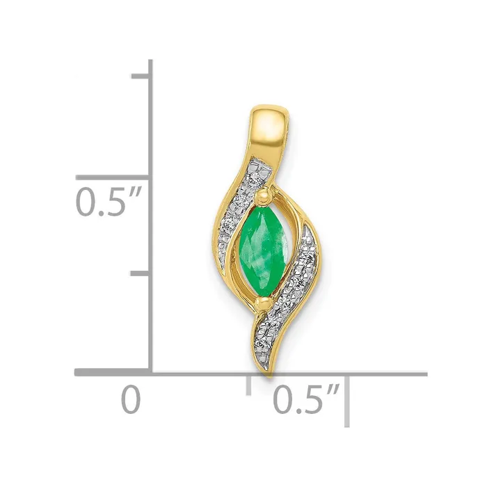Goldia 10K Yellow Gold Real Diamond and Marquise Emerald Pendant Necklaces