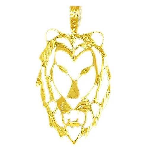 Goldia 14K Gold 32MM Filigree Lion Head Pendant Necklaces
