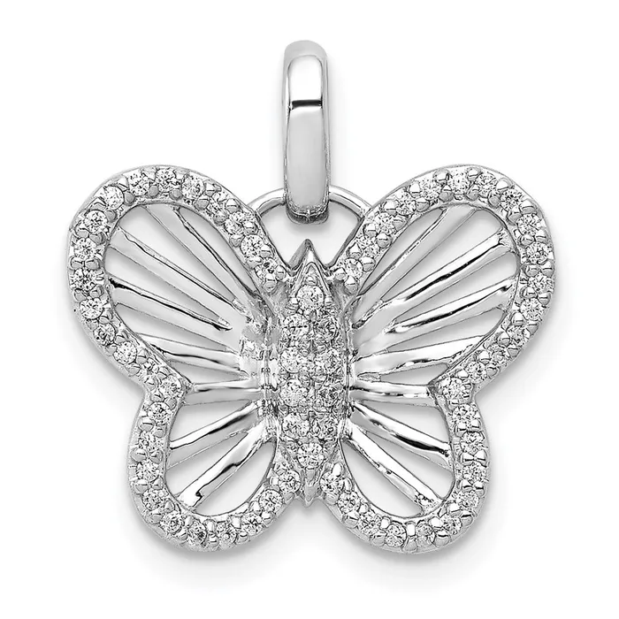 Goldia 14k White Gold 019ct Real Diamond Butterfly Pendant Necklaces