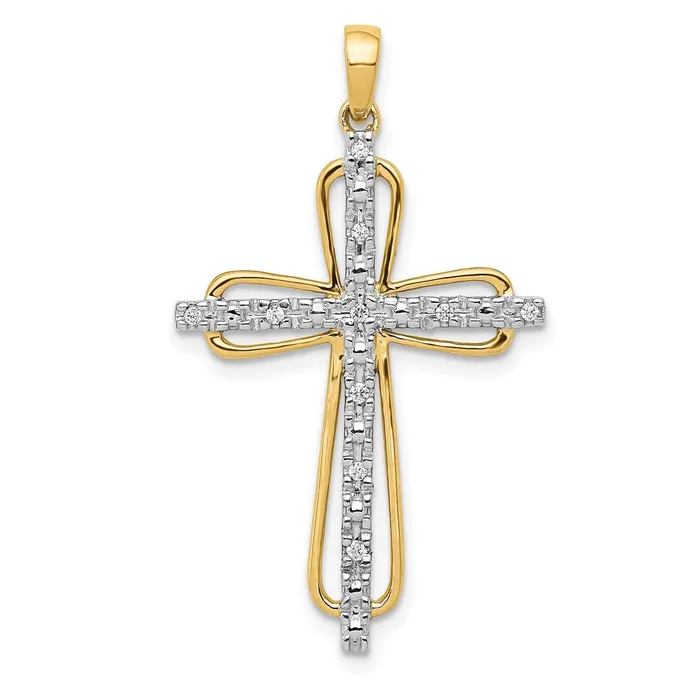 Goldia 14k Yellow Gold Rhodium 06ct Real Diamond Cross Pendant Necklaces
