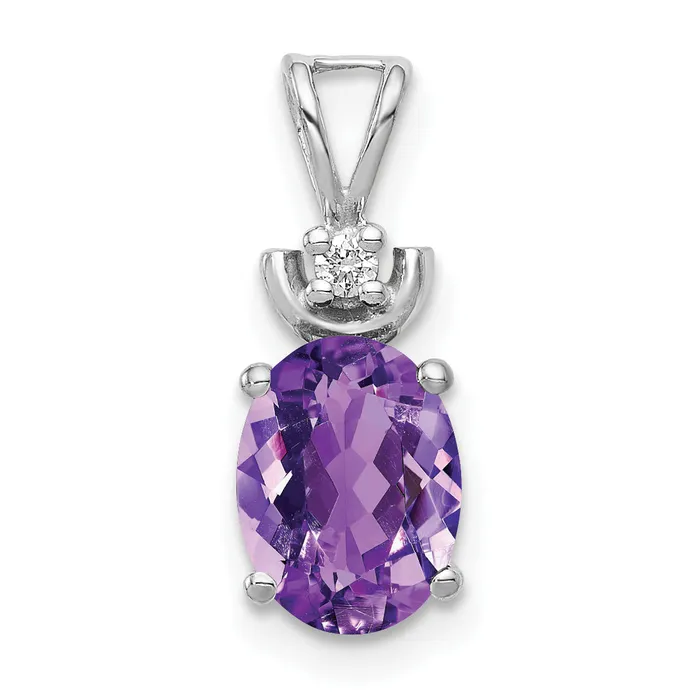 Goldiacom 14k White Gold 8x6mm Oval Amethyst A Diamond Pendant Necklaces