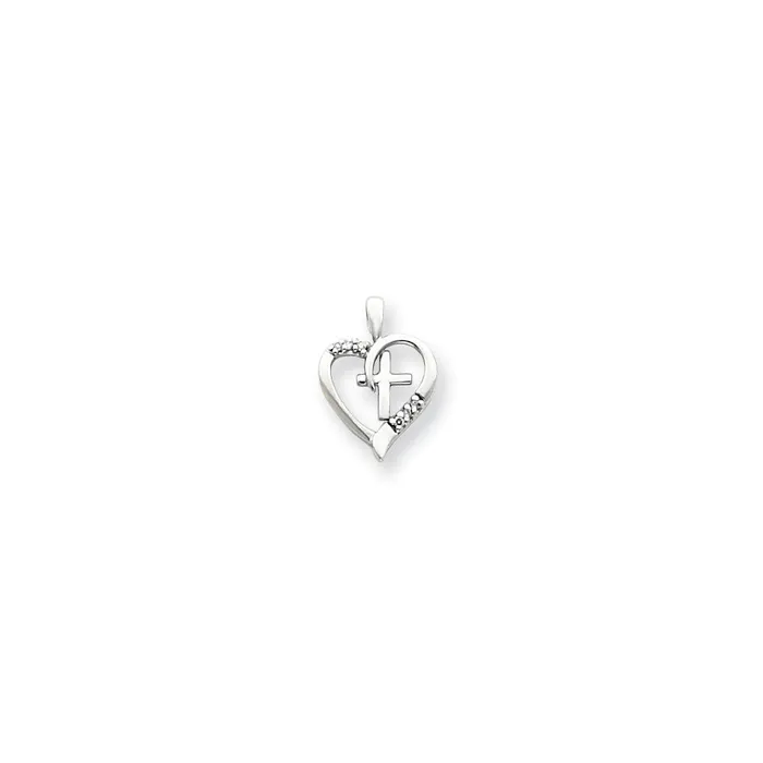 Goldiacom 14k White Gold VS Diamond Heart and Cross Pendant Necklaces