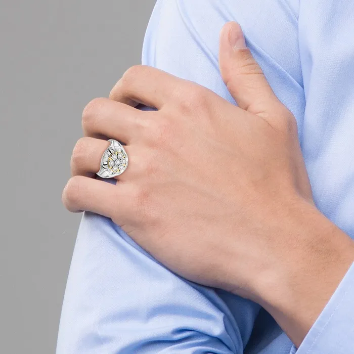 Goldiacom Rings 14k TwoTone Gold Real Diamond Mens Ring