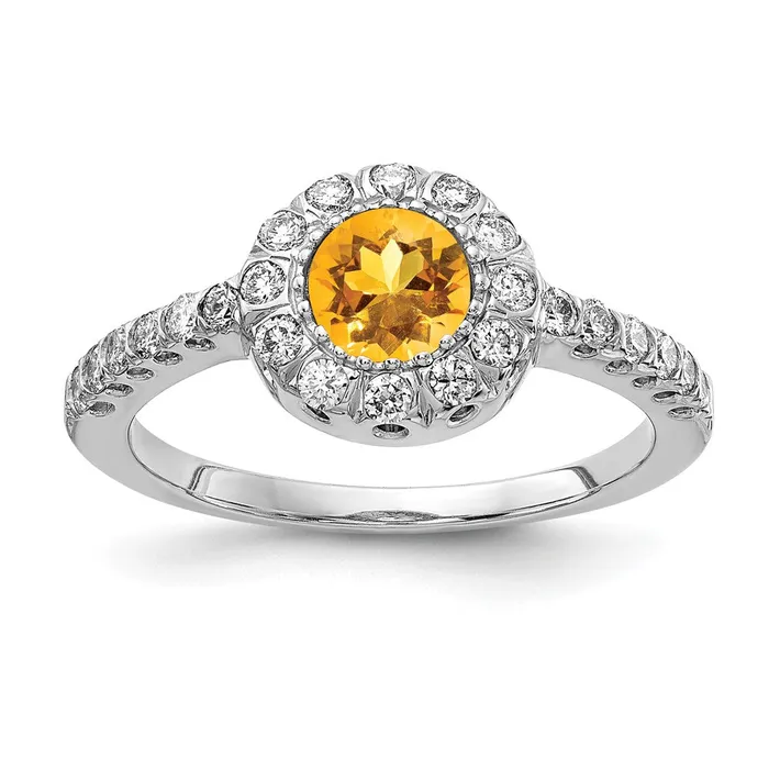 Goldiacom Rings 14k White Gold 5mm Citrine A Real Diamond ring