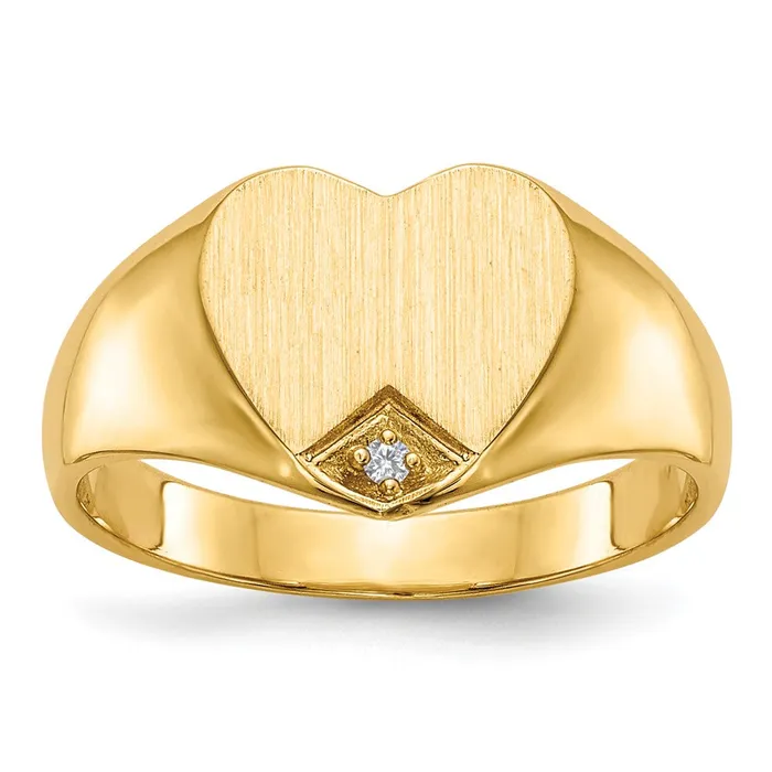 Goldiacom Rings 14K Yellow Gold 005ct Real Diamond Closed Back 90x90mm Heart Signet Ring