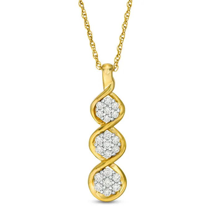 Goldia Earrings 033 CT TW Natural Diamond Triple Drop Pendant in 10K Yellow Gold