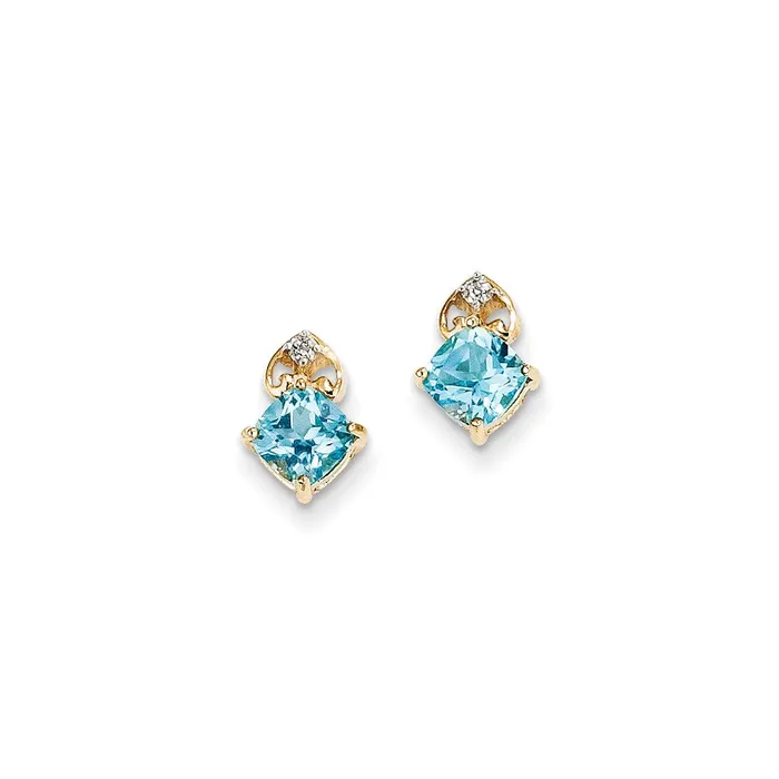 Goldia Earrings 14k Yellow Gold Real Diamond u0026 Light Swiss Blue Topaz Post Earrings