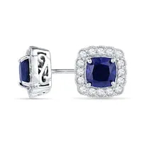 Goldia Earrings 65mm CushionCut LabCreated Blue and White Sapphire Frame Stud Earrings in Sterling Silver Goldia Earrings 65mm CushionCut LabCreated Blue and White Sapphire Frame Stud Earrings in Sterling Silver