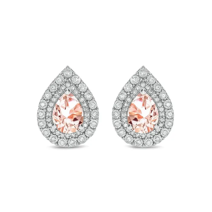 Goldia Earrings PearShaped Morganite and 025 CT TW Diamond Double Frame Stud Earrings in 10K White Gold Goldia Earrings PearShaped Morganite and 025 CT TW Diamond Double Frame Stud Earrings in 10K White Gold