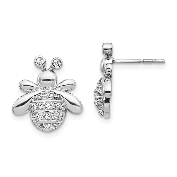 Goldia Earrings Solid 14k White Gold Simulated CZ Bee Earrings