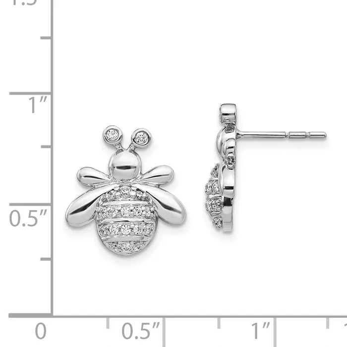 Goldia Earrings Solid 14k White Gold Simulated CZ Bee Earrings